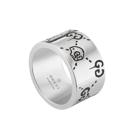 gucci argento anelli|Anello Gucci Ghost 12 mm in argento con finitura aureco.